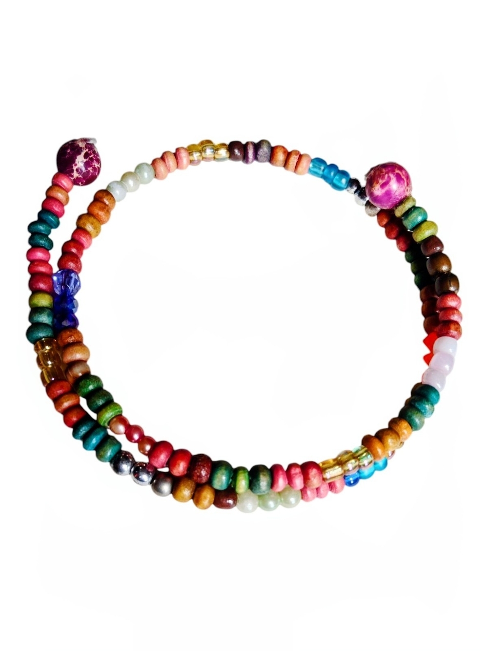 Handcrafted Multicolor Beaded Wire Wrap Bracelet Southwestern Colors OSFM